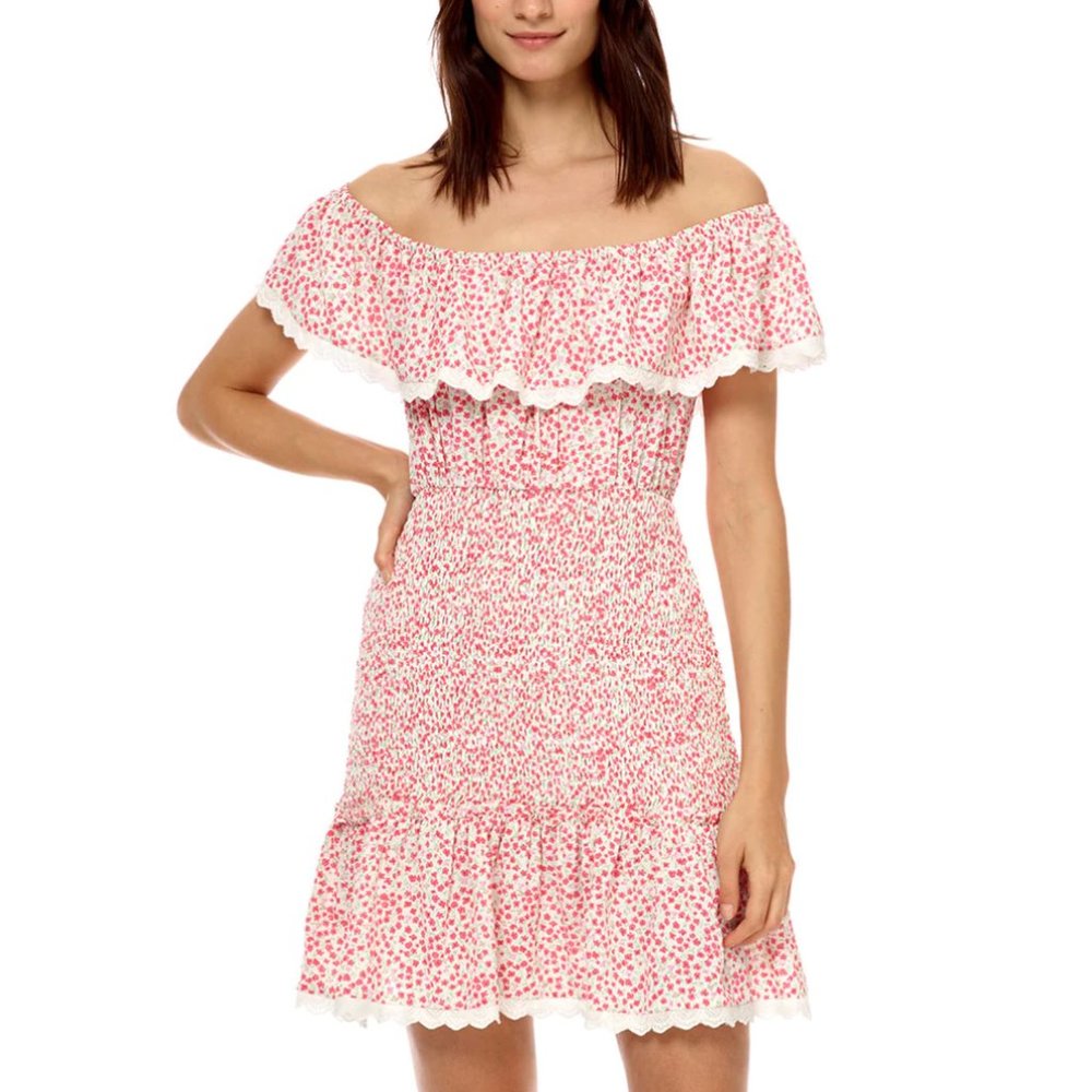 NWT Stellah Floral Off-The-Shoulder Smocked Minidress